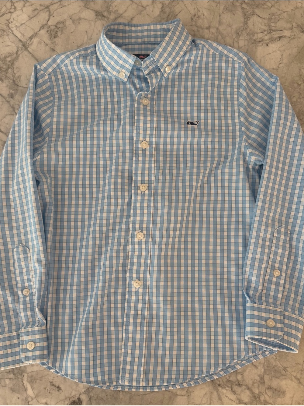 Vineyard Vines Little Boys Light Blue Checkered Shirt (worn once, size 6)